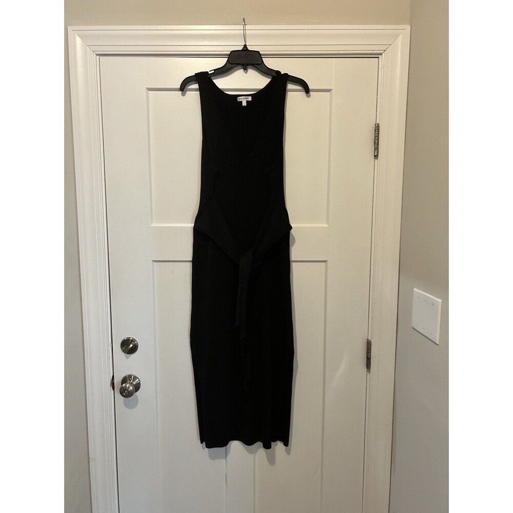 Good American Black Knit Ribbed Sweater Tank Dress Waist Tie Bodycon Size 3X